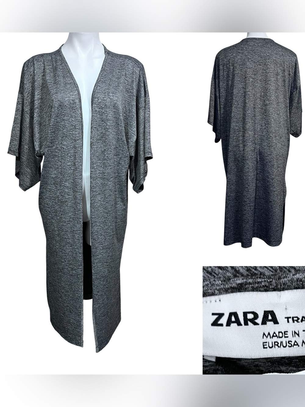 Zara Trafaluc open front‎ cardigan duster grey marl knit sz Med